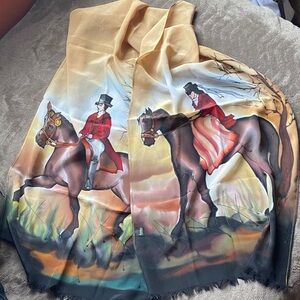 Equestrian KasAga Hand painted Silk Scarf with Riders